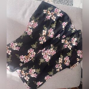 Maurices Black Floral Blouse with Pink & Cream Flowers